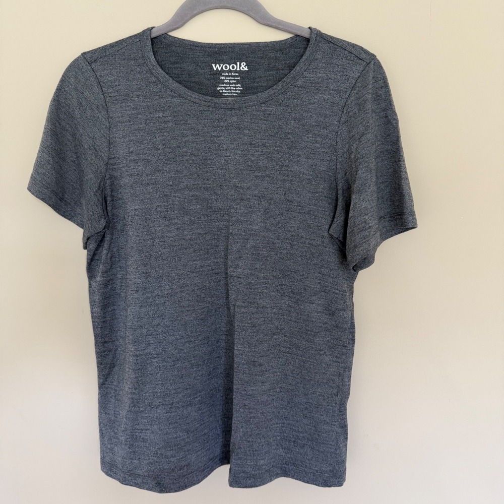 Wool& Women's Merino Wool Blend Short Sleeve Tshirt M Heathered Charcoal NEW
